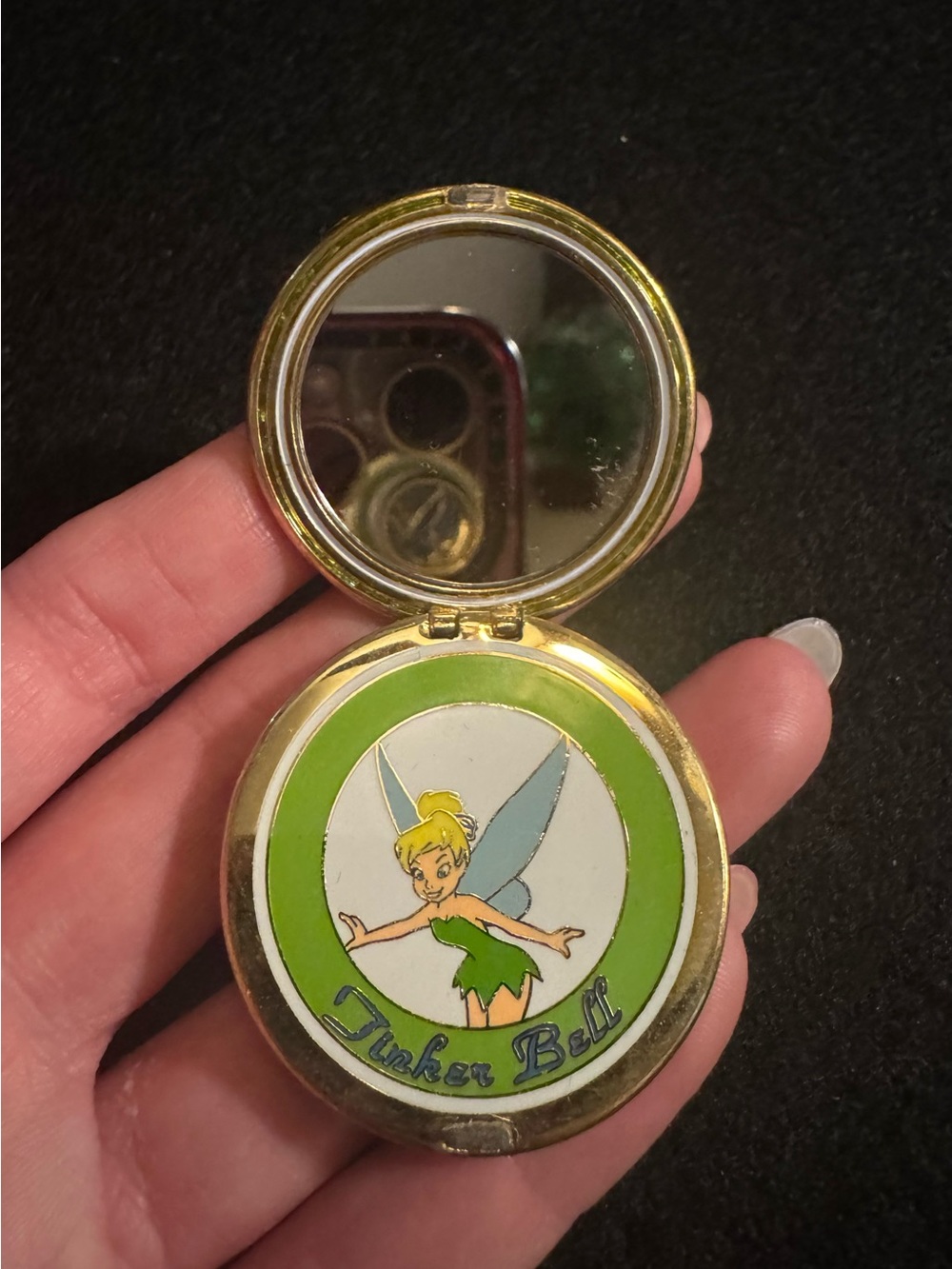 Disney Vintage 2005 Tinker Bell Green Glitter Lantern Collectible Pin w/ mirror